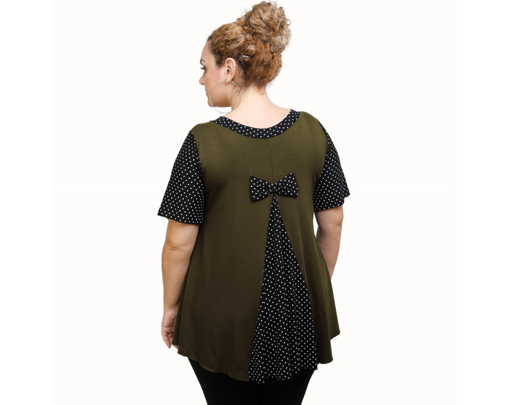 A21-489 Blouse with pattern - Khaki Plus Size