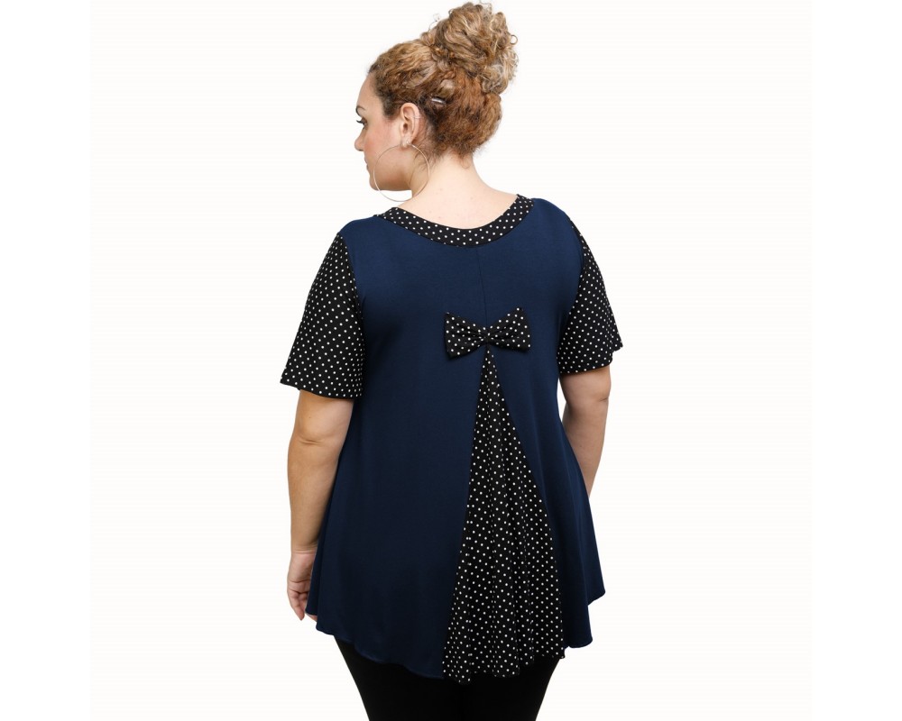 A21-489 Blouse with pattern - Navy Blue Plus Size