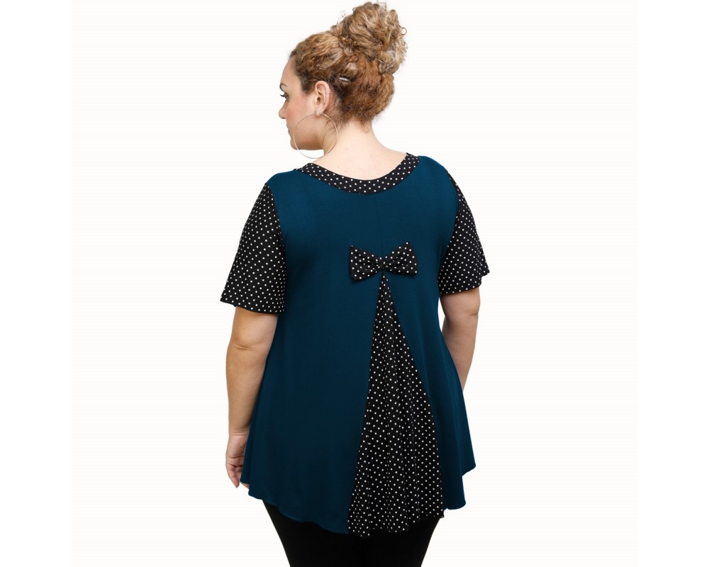 A21-489 Blouse with pattern - Petrol Plus Size