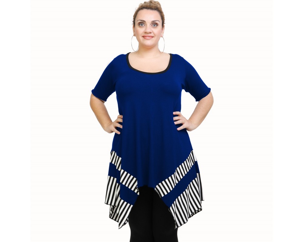 A21-517 Blouse with pattern - Royal Blue Plus Size