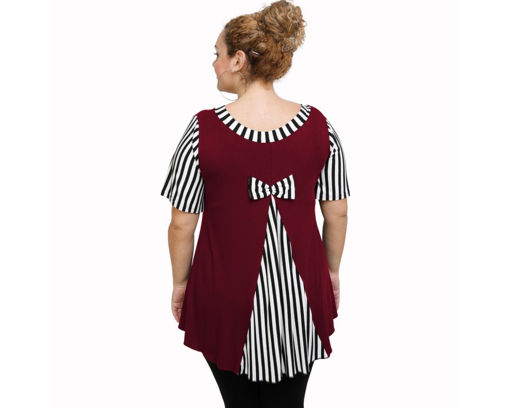 A21-589 Blouse with pattern - Bordeaux Plus Size