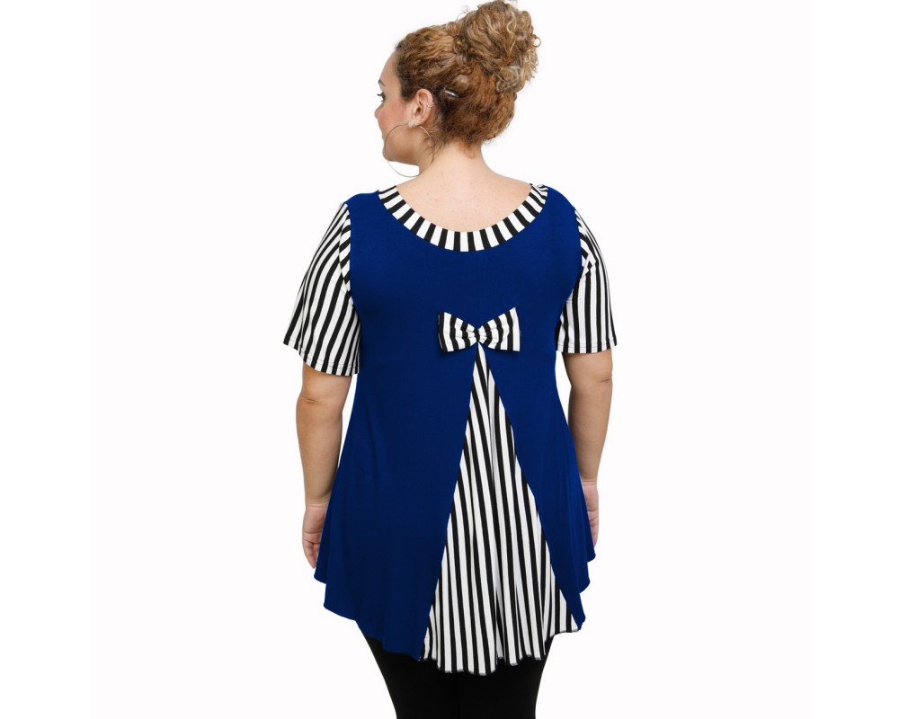 A21-589 Blouse with pattern - Royal Blue Plus Size