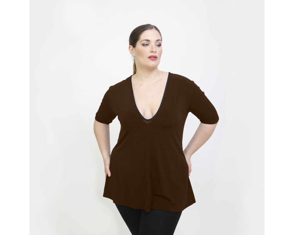 A22-108LV Evaze blouse - Brown Plus Size