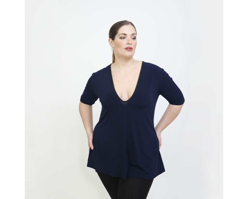 A22-108LV Evaze blouse - Navy Blue Plus Size