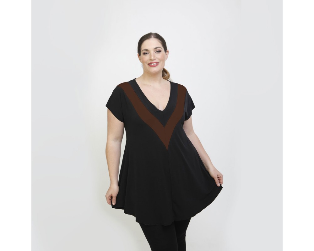 A22-109V Evaze blouse - Brown Plus Size