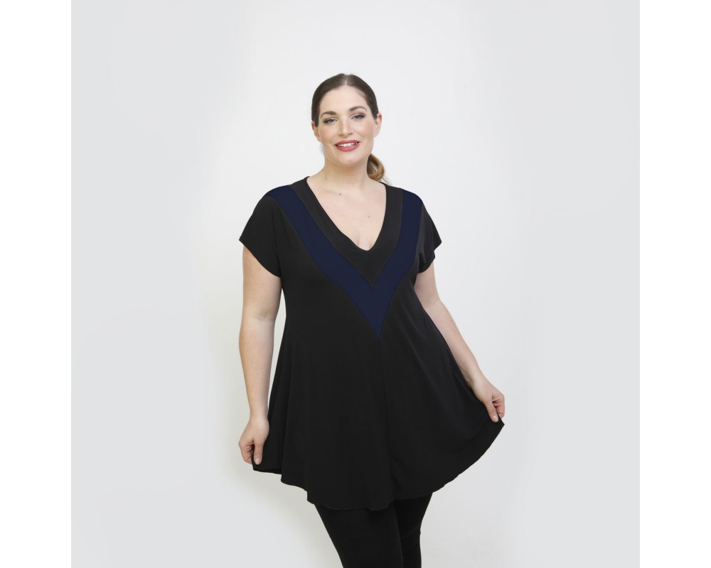 A22-109V Evaze blouse - Navy Blue Plus Size