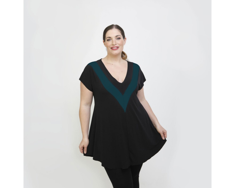 A22-109V Evaze blouse - Petrol Plus Size
