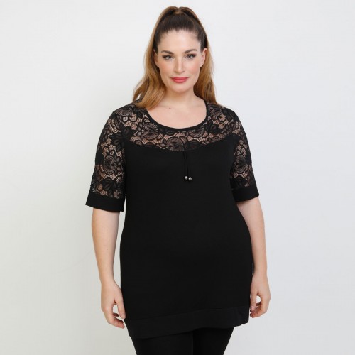 A22-113D Evaze blouse with lace - Black