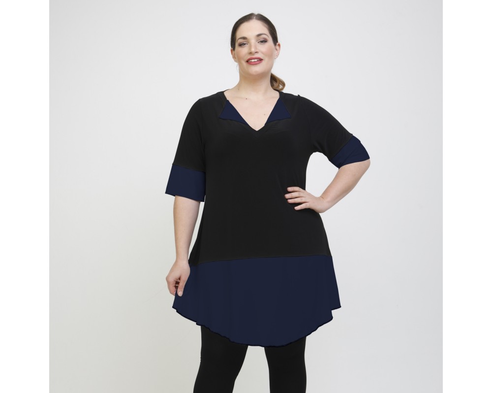 A22-120 Evaze Blousedress - Navy Blue Plus Size