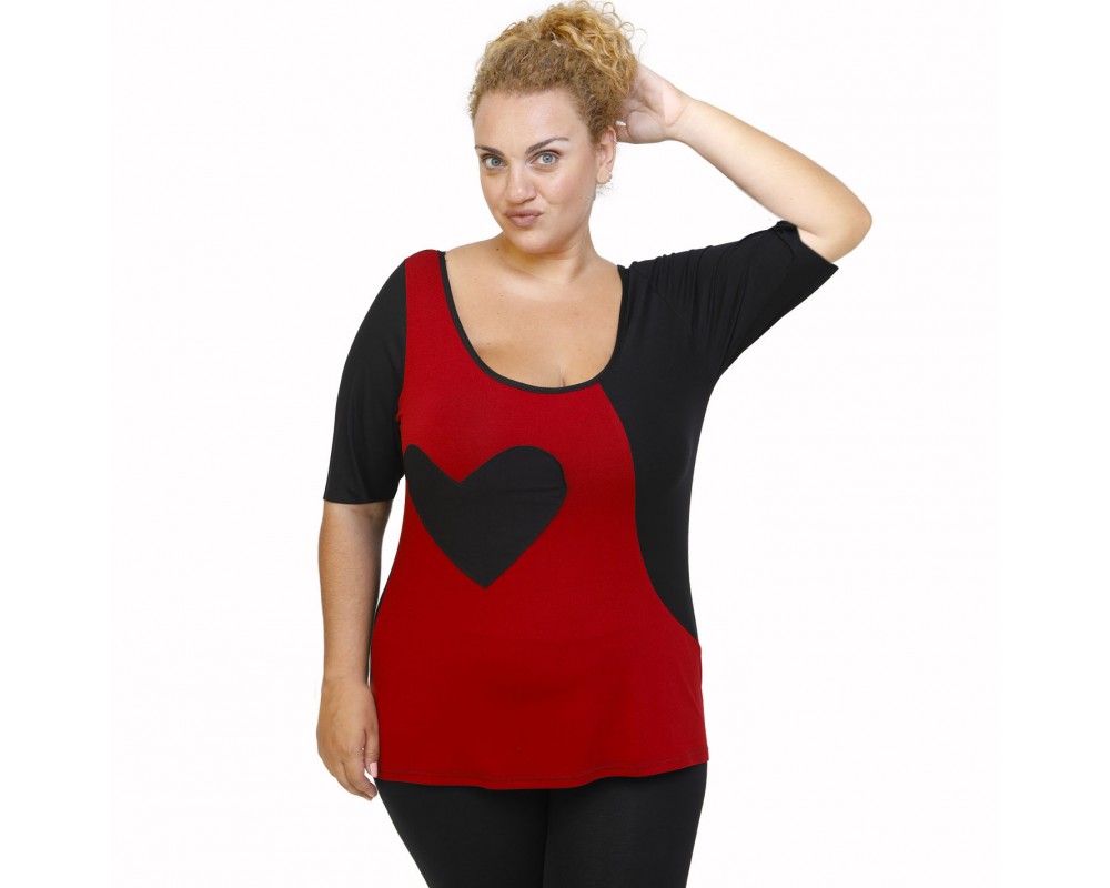A22-124 Classic blouse with heart - Bordeaux Plus Size
