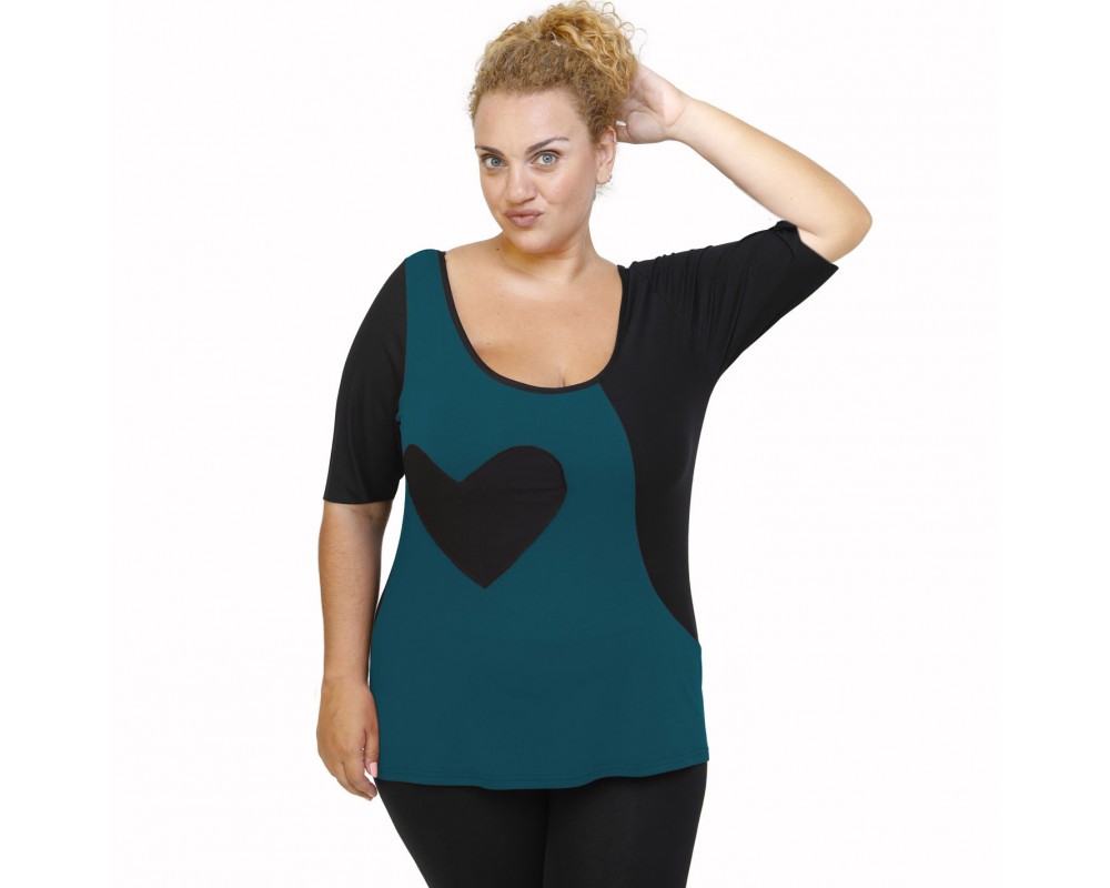 A22-124 Classic blouse with heart - Petrol Plus Size