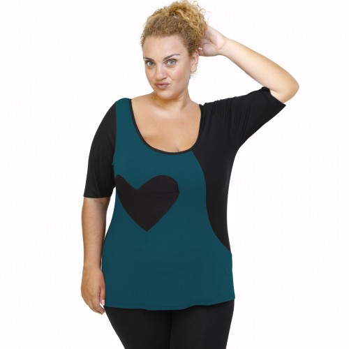 A22-124 Classic blouse with heart - Petrol
