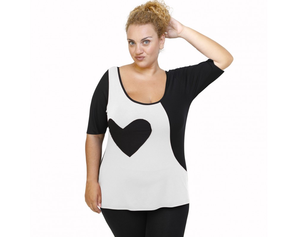 A22-124 Classic blouse with heart - White Plus Size