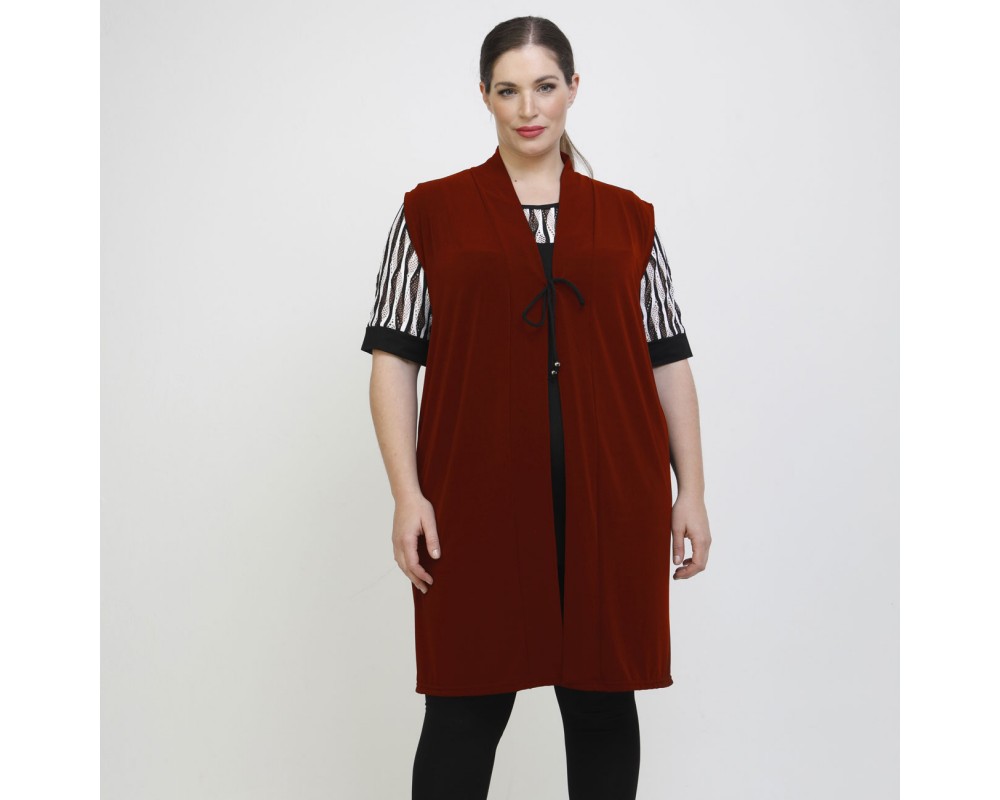 A22-142KZ Long Cardigan / Camisole - Bordeaux Plus Size