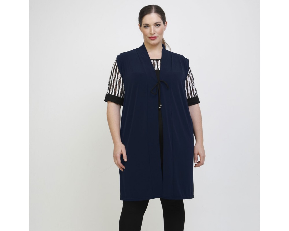 A22-142KZ Long Cardigan / Camisole - Navy Blue Plus Size