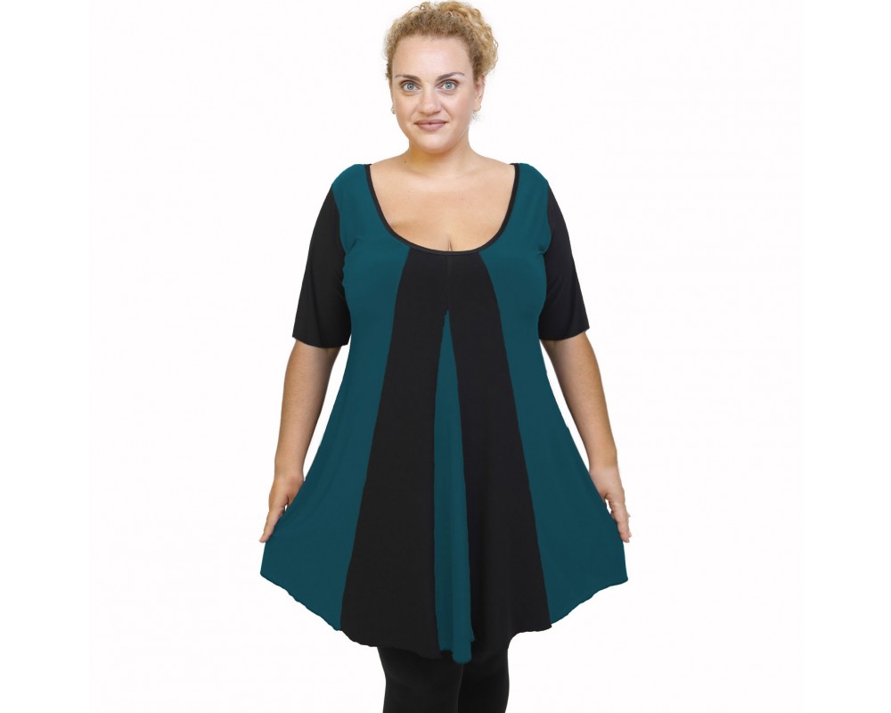 A22-176K Blousedress with pattern - Petrol Plus Size