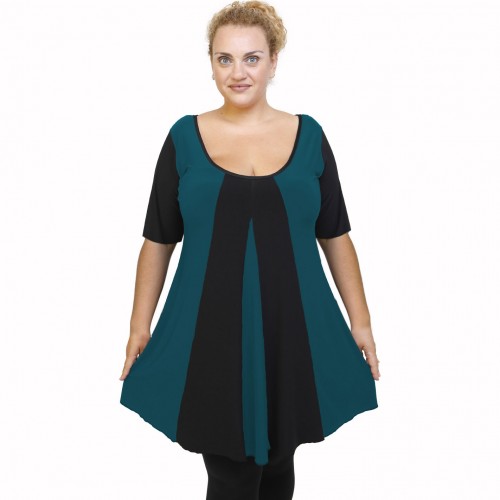 A22-176K Blousedress with pattern - Petrol