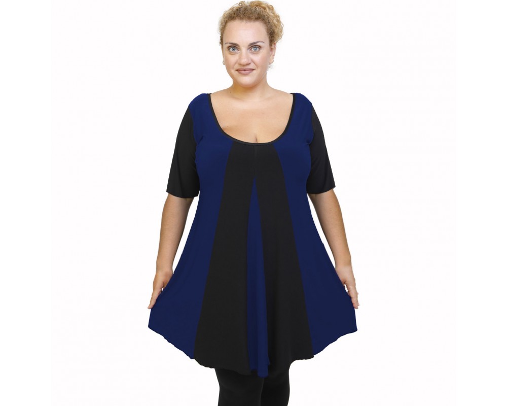 A22-176K Blousedress with pattern - Royal Blue Plus Size