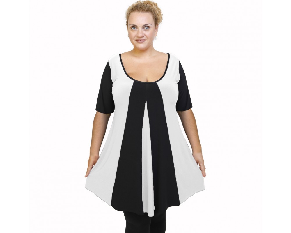 A22-176K Blousedress with pattern - White Plus Size