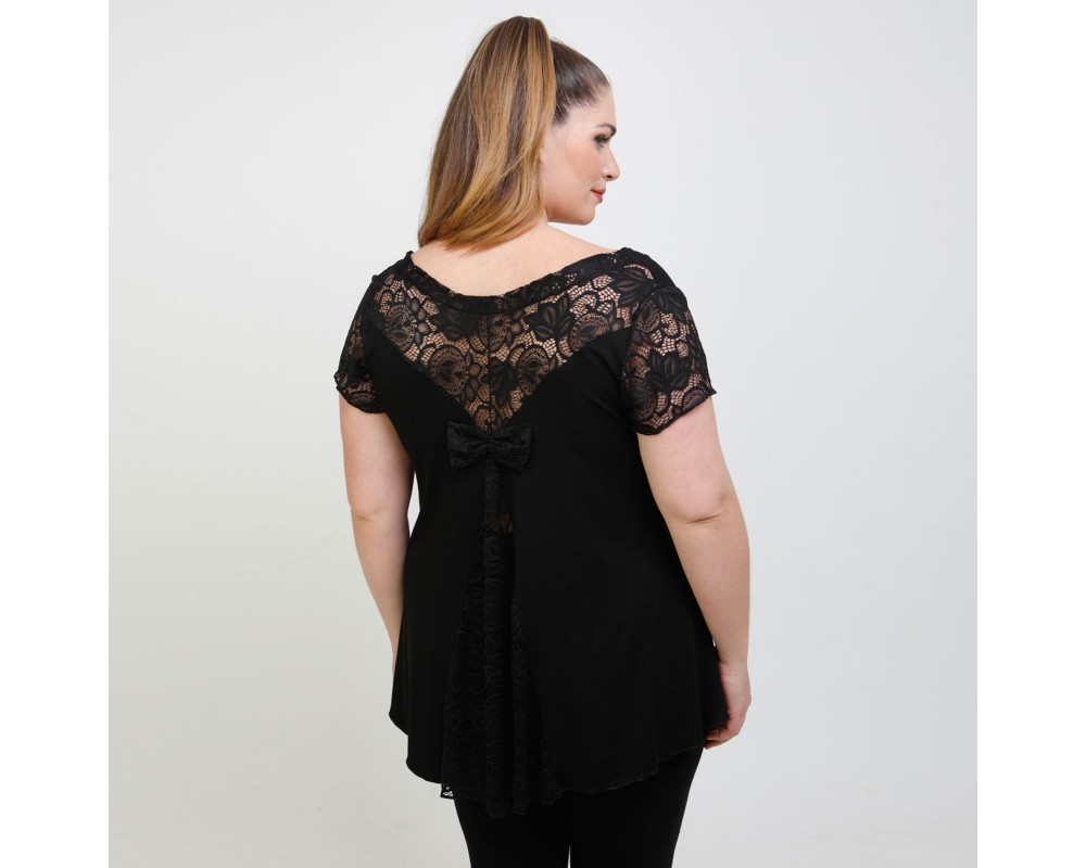 A22-189DA Evaze blouse with lace - Black Plus Size