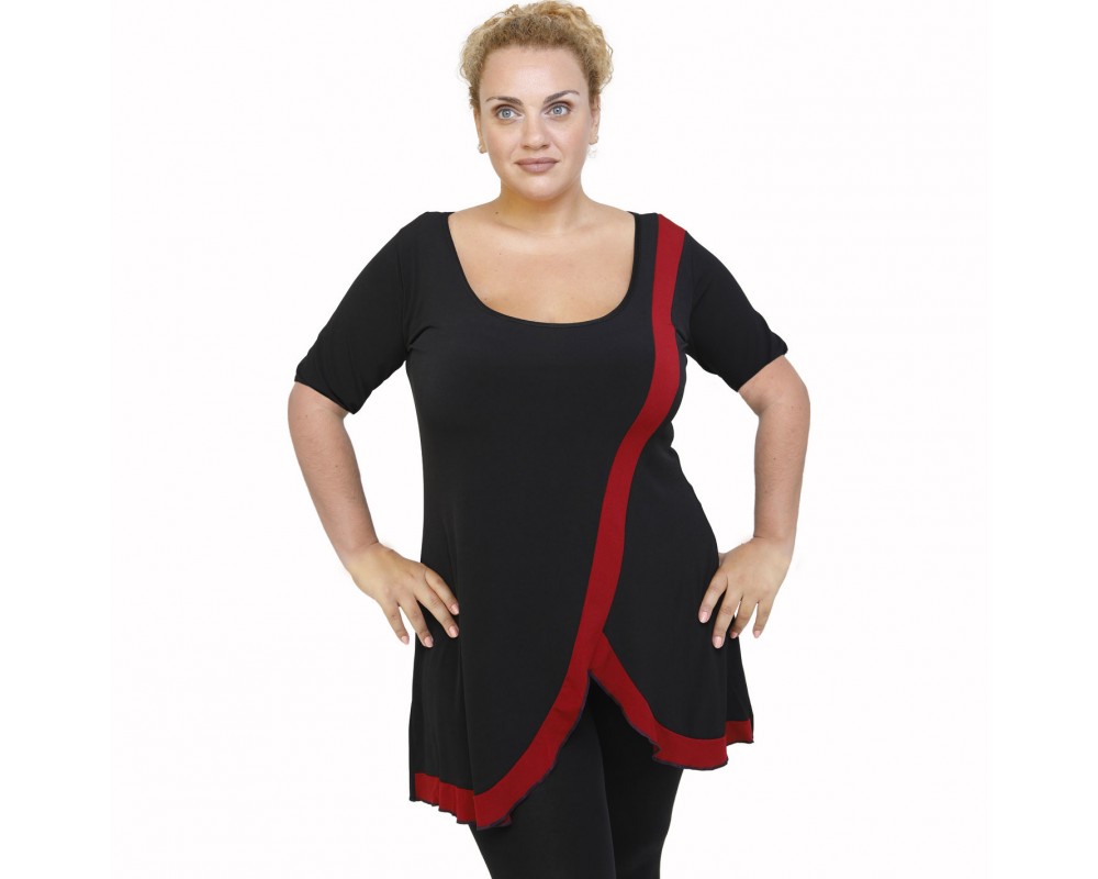 A22-197 Blousedress with pattern - Bordeaux Plus Size