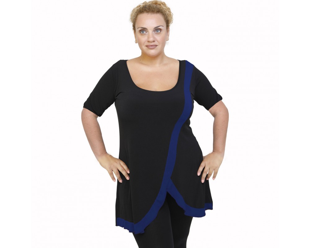 A22-197 Blousedress with pattern - Royal Blue Plus Size