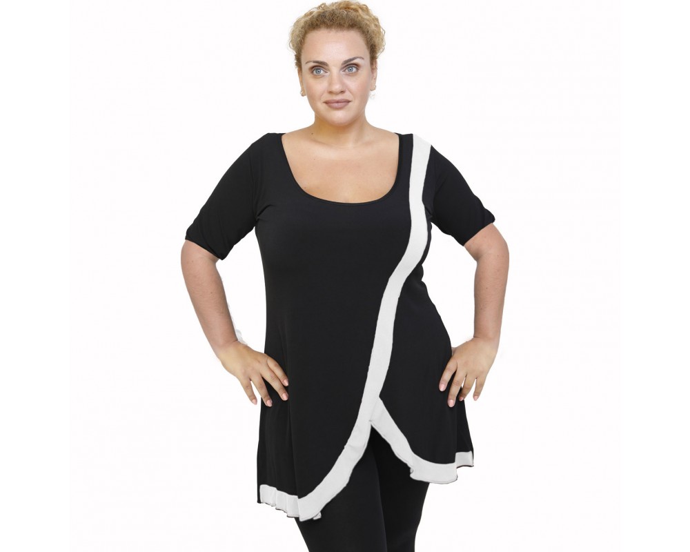 A22-197 Blousedress with pattern - White Plus Size