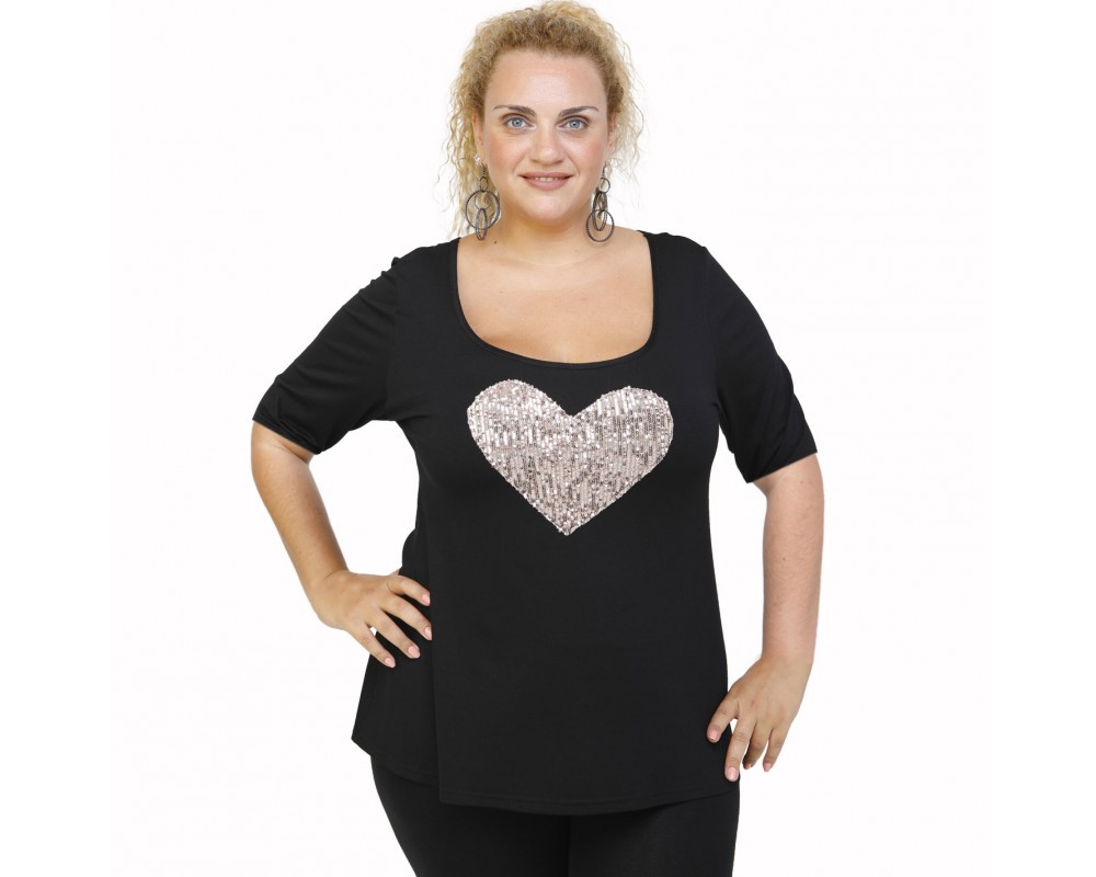 A22-5008LK Evaze blouse with heart - Beige Plus Size