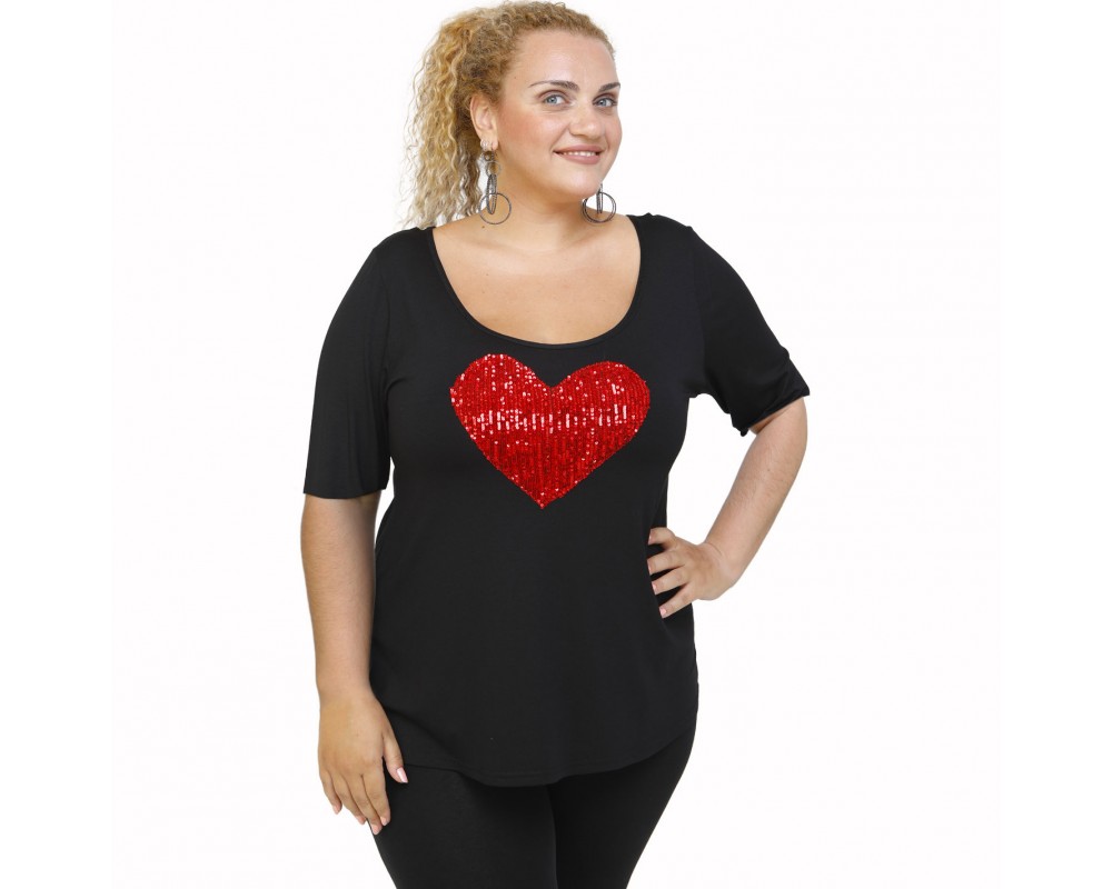 A22-5008LK Evaze blouse with heart - Red Plus Size