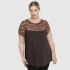 A23-113D Blouse with Lace on chest and sleeve end - Brown