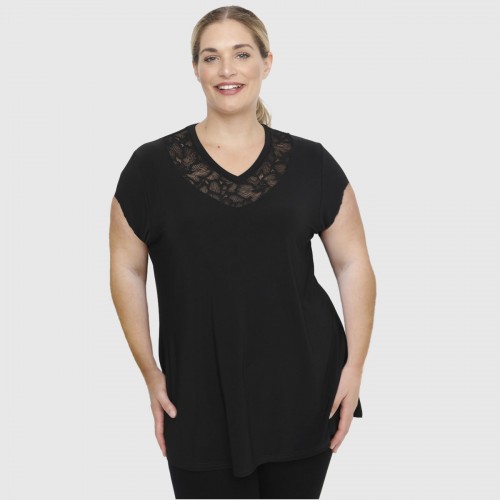 A23-114D Blouse with Printed neck - Black