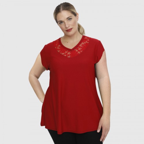 A23-114D Blouse with Printed neck - Dark red A23-114D Blouse with Printed neck - Dark red
