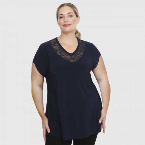 A23-114D Blouse with Printed neck - Navy Blue A23-114D Blouse with Printed neck - Navy Blue