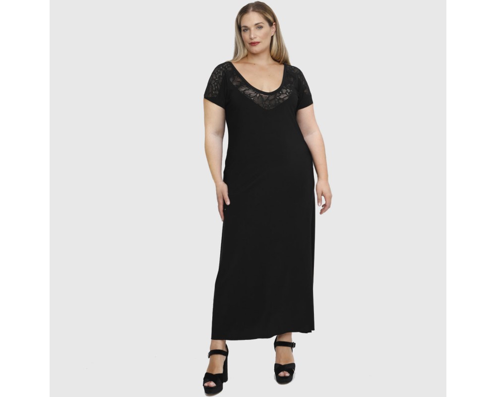 A23-123FD Long dress - Black Plus Size