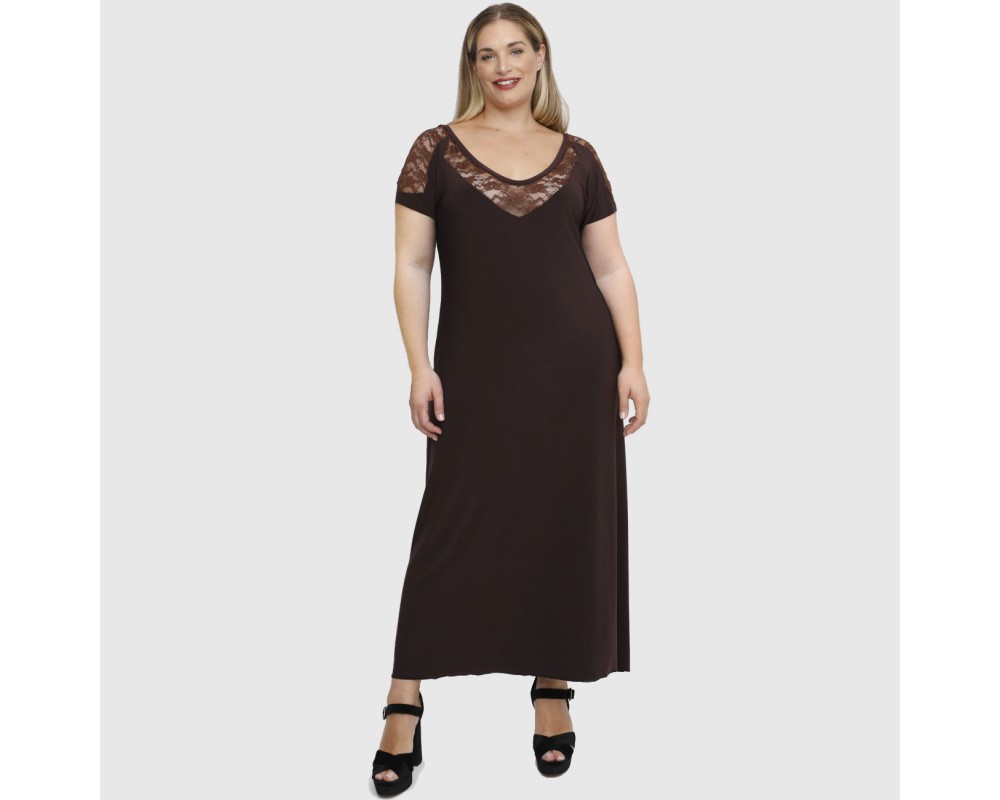 A23-123FD Long dress - Brown Plus Size