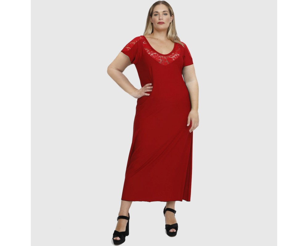 A23-123FD Long dress - Dark red Plus Size
