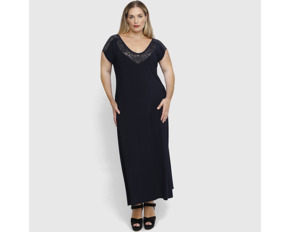 A23-123FD Long dress - Navy Blue Plus Size