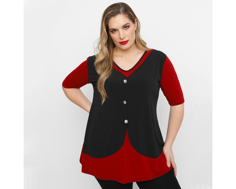 A23-137 Blouse vest style with buttons - Bordeaux Plus Size