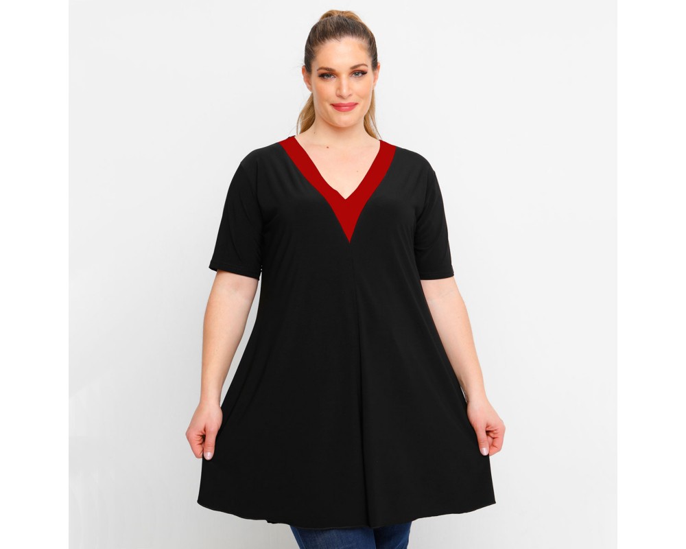 A23-176V - V neck blousedress - Bordeaux Plus Size