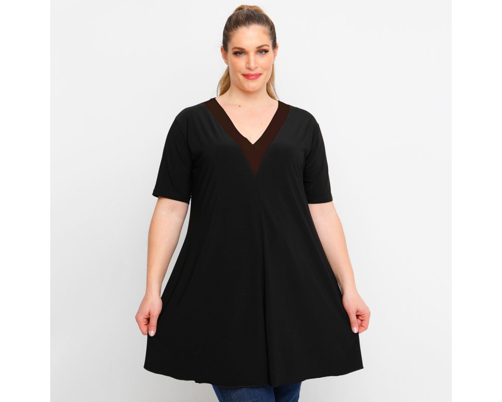 A23-176V - V neck blousedress - Brown Plus Size