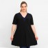 A23-176V - V neck blousedress - Navy Blue