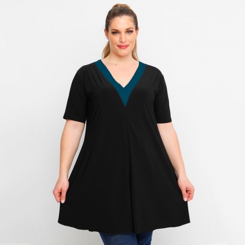 A23-176V - V neck blousedress - Petrol A23-176V - V neck blousedress - Petrol