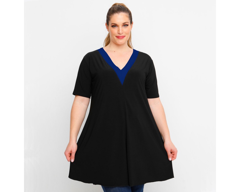 A23-176V - V neck blousedress - Royal Blue Plus Size