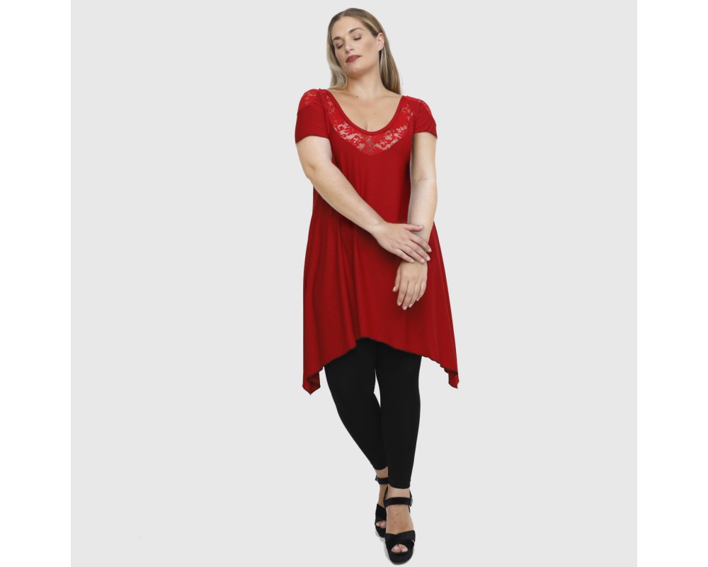 A23-182D Evaze Blousedress - Dark red Plus Size