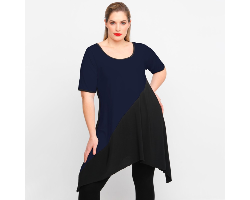 A23-182K Evaze Blousedress - Navy Blue Plus Size