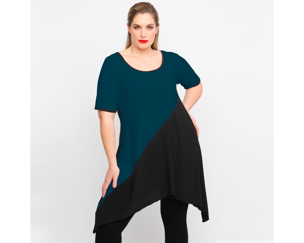 A23-182K Evaze Blousedress - Petrol Plus Size
