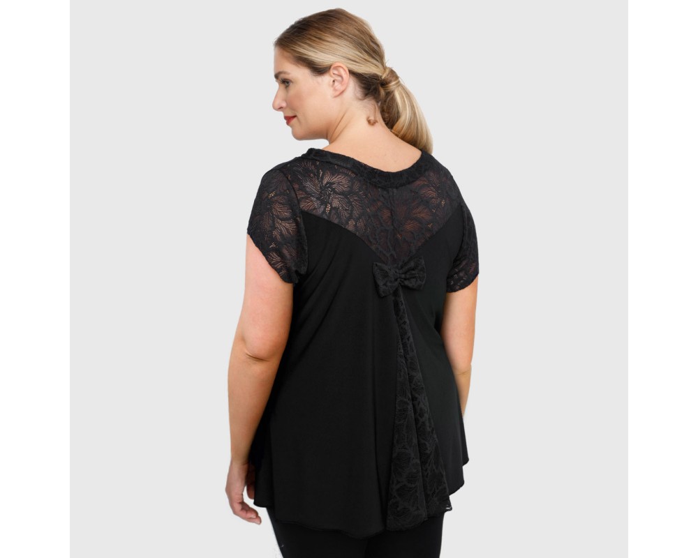 A23-189D Blouse with lace - Black Plus Size