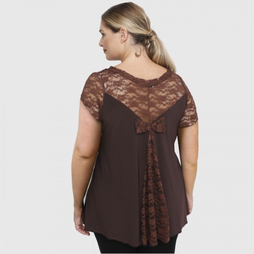 A23-189D Blouse with lace - Brown A23-189D Blouse with lace - Brown