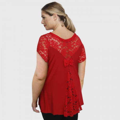 A23-189D Blouse with lace - Dark red A23-189D Blouse with lace - Dark red