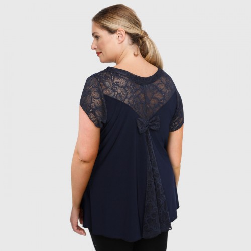 A23-189D Blouse with lace - Navy Blue A23-189D Blouse with lace - Navy Blue